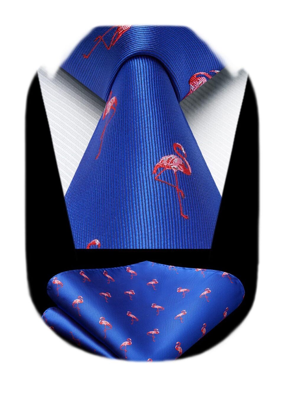 2325 Animal Ties Blue Tie and Pocket Square Flamingo Neckties Handkerchief